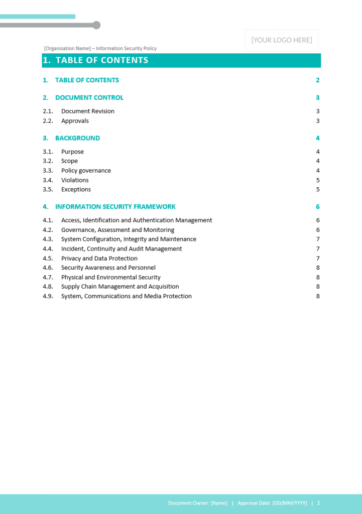 Table of contents