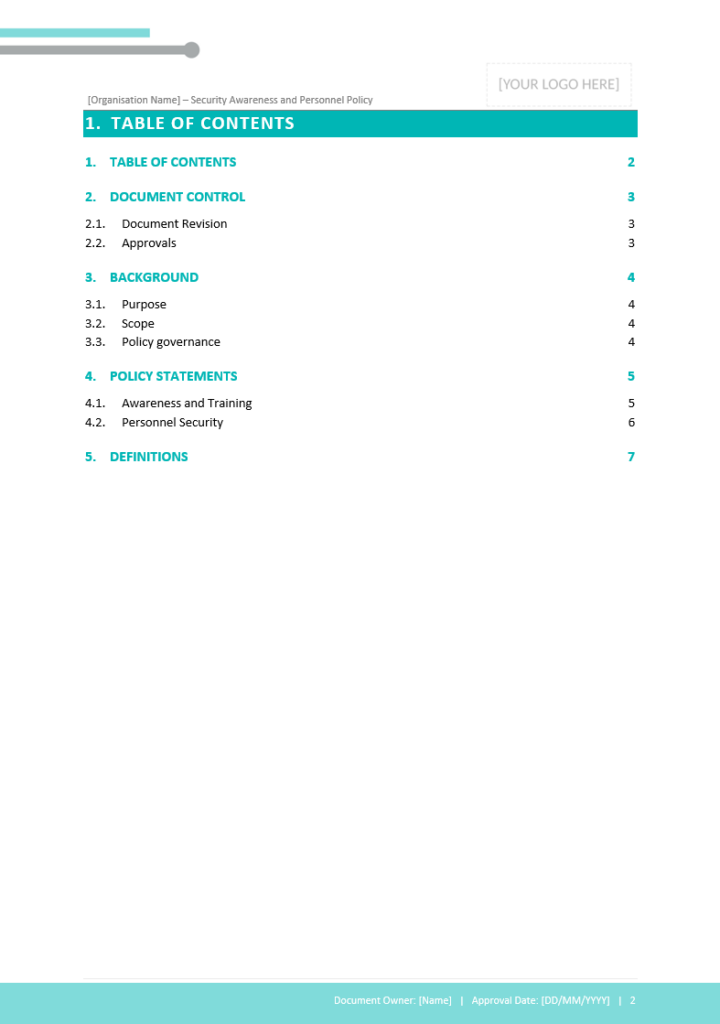 Table of contents