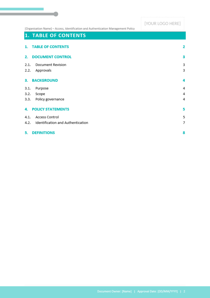 Table of contents